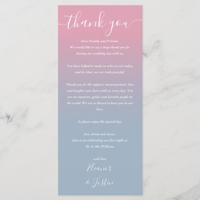 Pink And Blue Ombre Wedding Reception Place Card (Front)