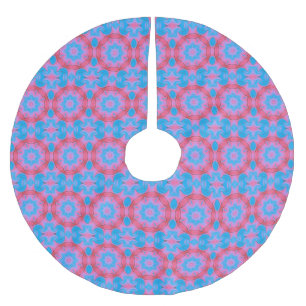 Pink and Blue Oriental Star Brushed Polyester Tree Skirt