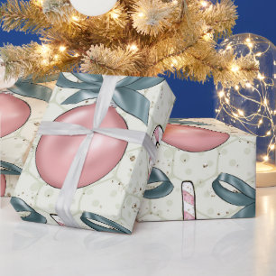 Pink and Blue Ornaments Candy Canes Christmas Wrapping Paper