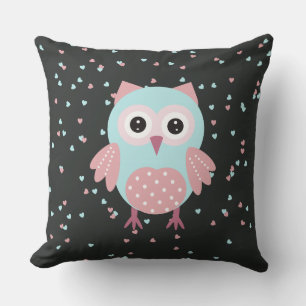 Pink and Blue Owl Throw Pillow