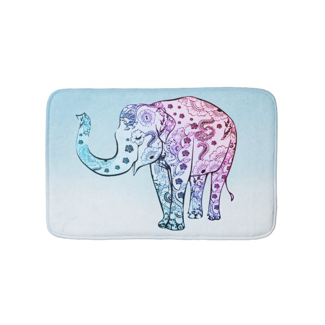 Pink And Blue Paisley Elephant Bath Mat (Front)