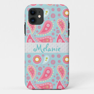 Pink and Blue Paisley iPhone Monogram Custom 11 Case