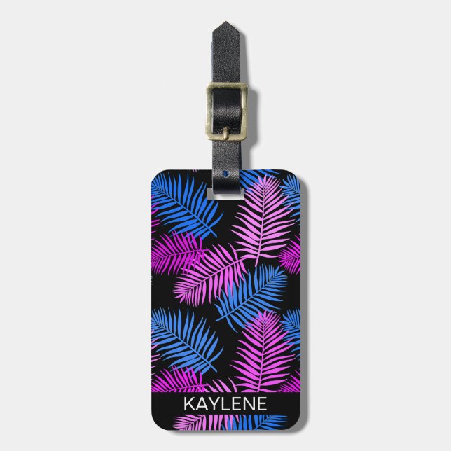 Pink and Blue Palm Leaves Luggage Tag (Front Vertical)