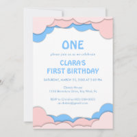 Pink And Blue Paper Cut First Birthday
