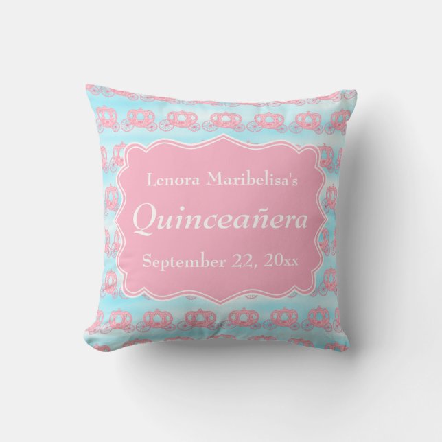 Pink and Blue Pastel Carriages Quinceanera Cushion (Front)