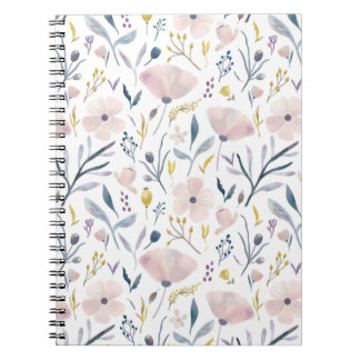 Pink and Blue Pastel Flower Garden Pattern Notebook