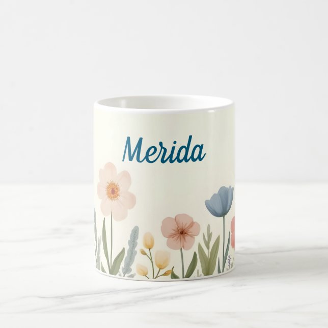 Pink and Blue Pastel Flowers Coffee Mug (Center)