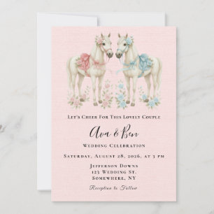 Pink and Blue Pastel Flowers Horse Wedding Invitation