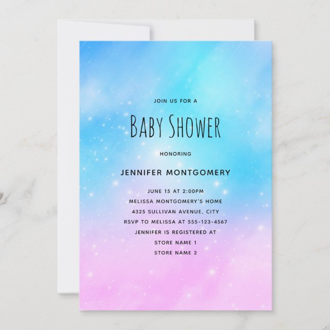 Pink and Blue Pastel Gradient Sky Baby Shower Invitation (Front)