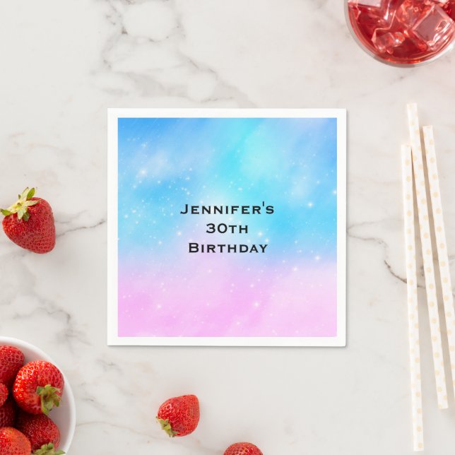 Pink and Blue Pastel Gradient Sky Birthday Napkin (Insitu)