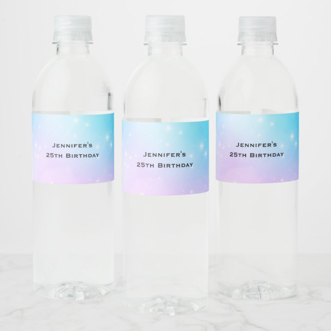 Pink and Blue Pastel Gradient Sky Birthday Water Bottle Label (Bottles)