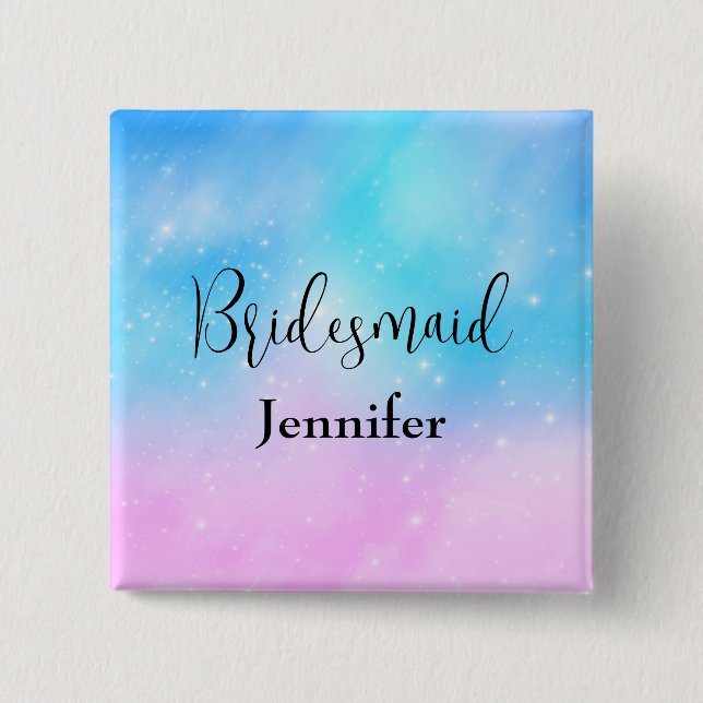 Pink and Blue Pastel Gradient Sky Bridesmaid 15 Cm Square Badge (Front)