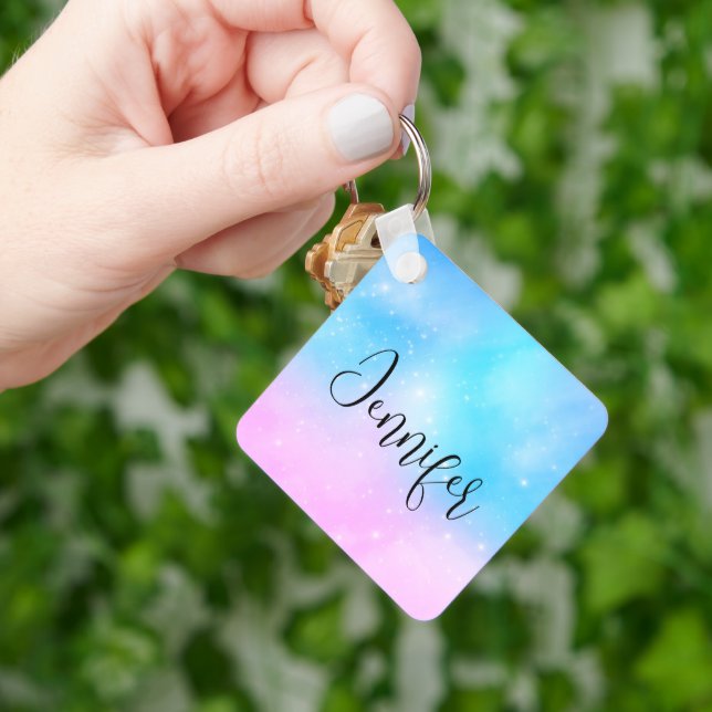 Pink and Blue Pastel Gradient Sky Key Ring (Hand)