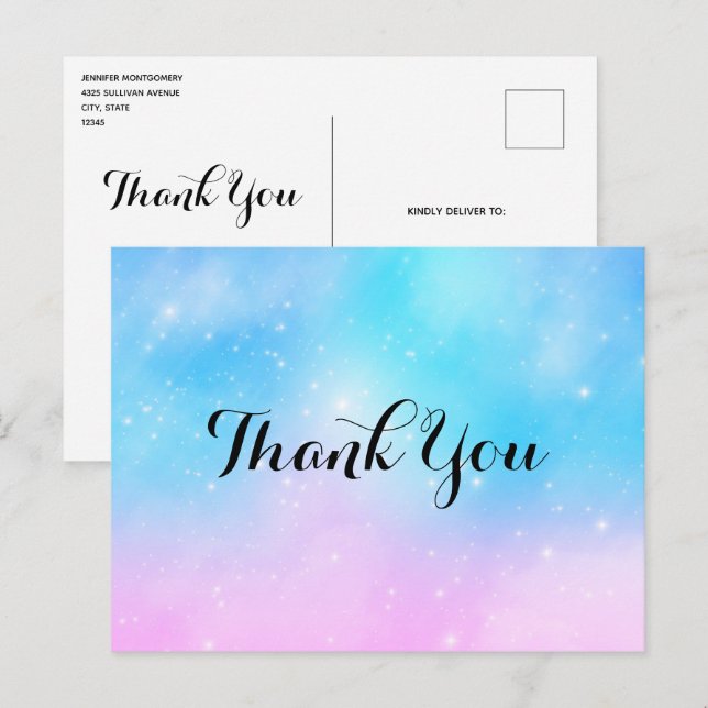 Pink and Blue Pastel Gradient Sky Thank You Postcard (Front/Back)