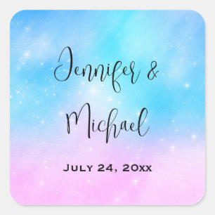 Pink and Blue Pastel Gradient Sky Wedding Date Square Sticker