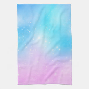 Pink and Blue Pastel Gradient Sky with Stars Tea Towel