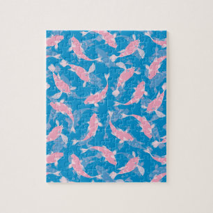 Pink and Blue Pattern - Koi Fish Jigsaw Puzzle