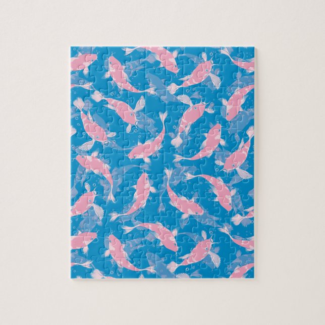 Pink and Blue Pattern - Koi Fish Jigsaw Puzzle (Vertical)