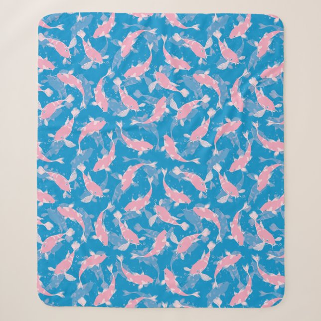 Pink and Blue Pattern - Koi Fish Sherpa Blanket (Front)