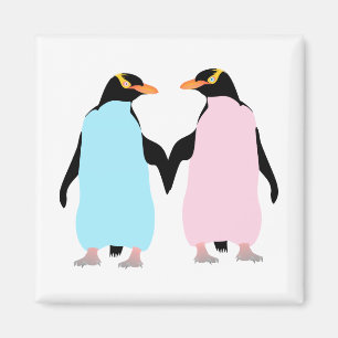 Pink and blue Penguins holding hands. Magnet