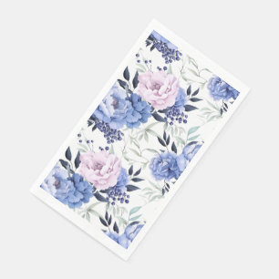 Pink and Blue Peony Floral Napkin
