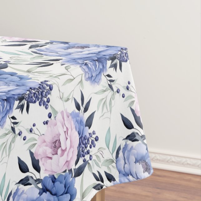 Pink and Blue Peony Floral Tablecloth (In Situ)