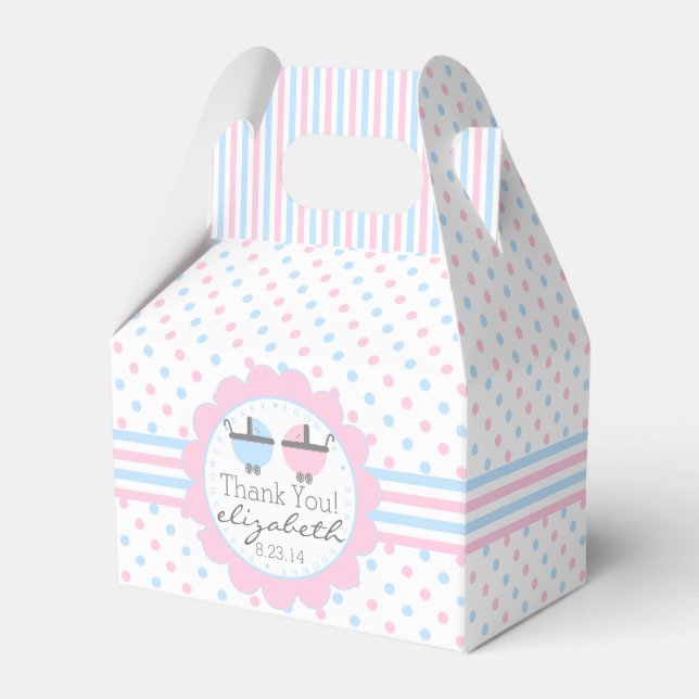 Pink and Blue Polka Dots Baby Shower Favour Box (Front Side)