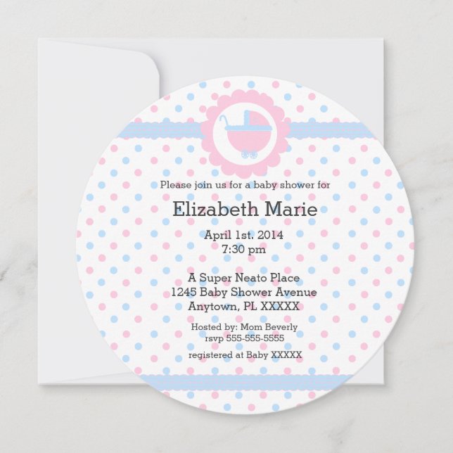 Pink and Blue Polka Dots-Baby Shower-Round Invitation (Front)