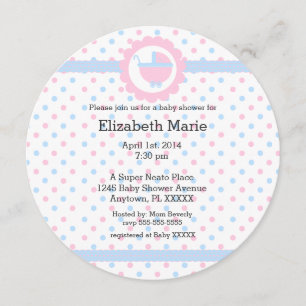 Pink and Blue Polka Dots-Baby Shower-Round Invitation