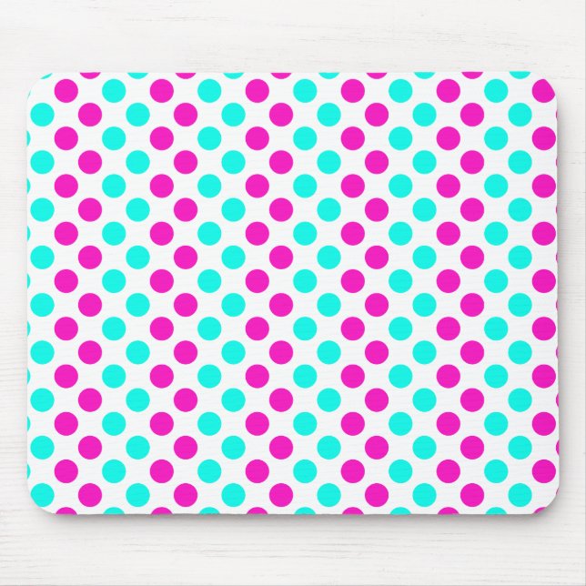 Pink and Blue Polka Dots Mouse Mat (Front)