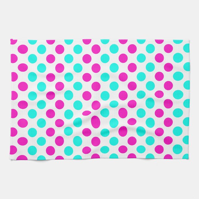 Pink and Blue Polka Dots Tea Towel (Horizontal)