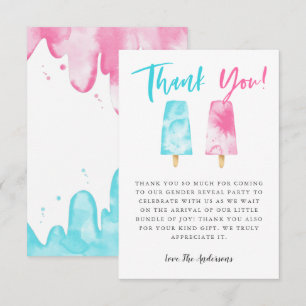 Pink and Blue Popsicle Gender Reveal Party Thank You Card