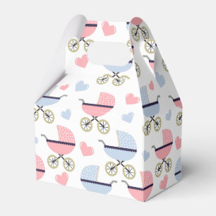 Pink and Blue Pram Pattern Baby Shower Favour Box