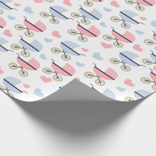 Pink and Blue Pram Pattern Baby Shower Wrapping Paper