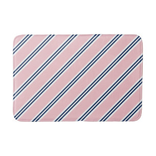 Pink and Blue Preppy Stripes Pattern Bath Mat