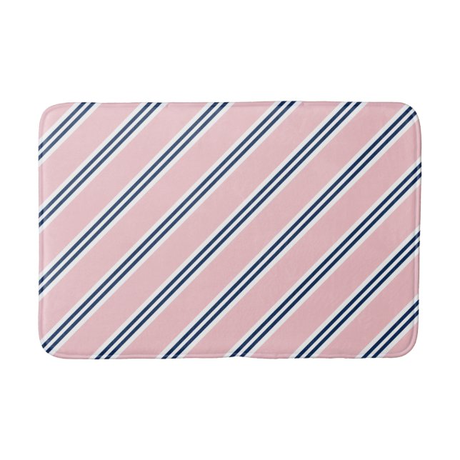 Pink and Blue Preppy Stripes Pattern Bath Mat (Front)
