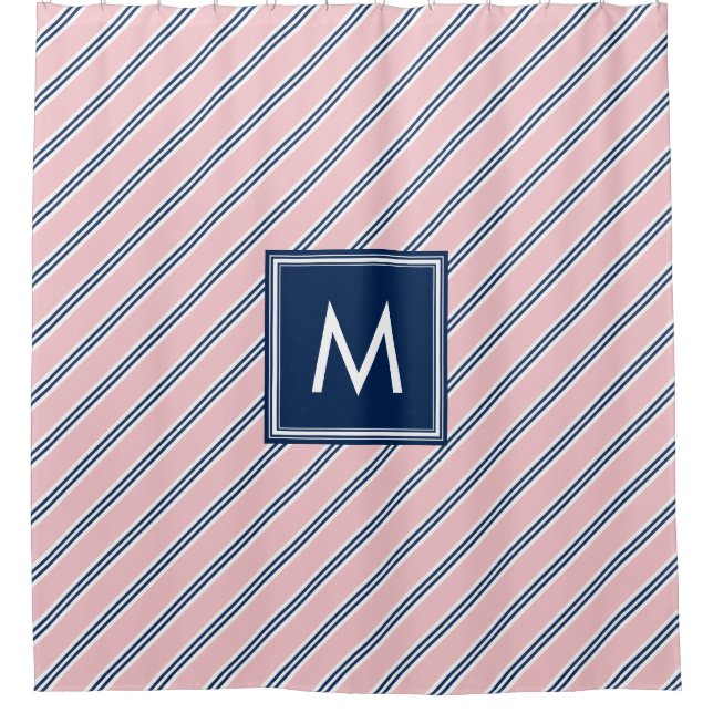 Pink and Blue Preppy Stripes Shower Curtain (Front)