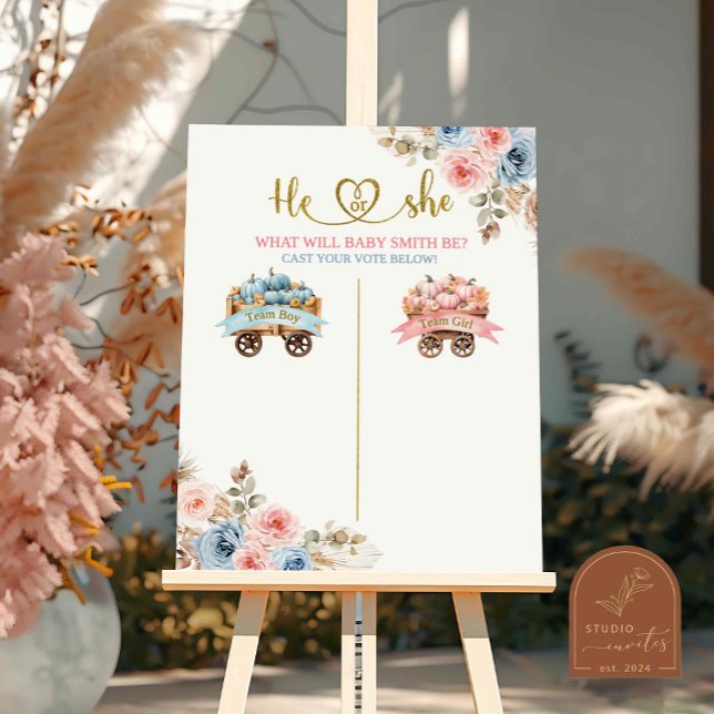 Pink and Blue Pumpkin Carriage Voting Board Sign (Creator Uploaded)