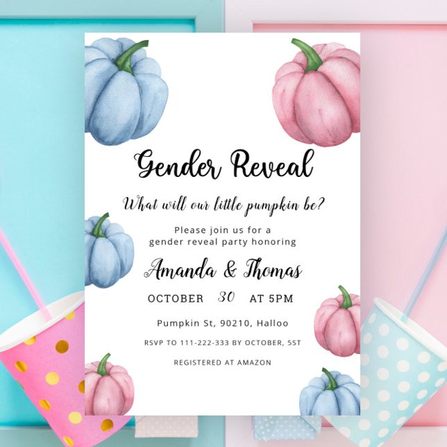 Pink and blue Pumpkins gender reveal Invitation (Creator Uploaded)