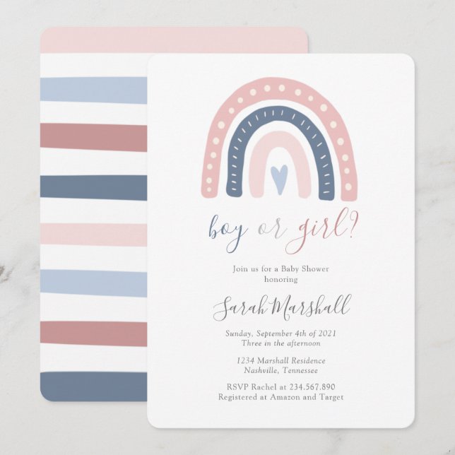 Pink and Blue Rainbow Boy or Girl Baby Shower Invitation (Front/Back)