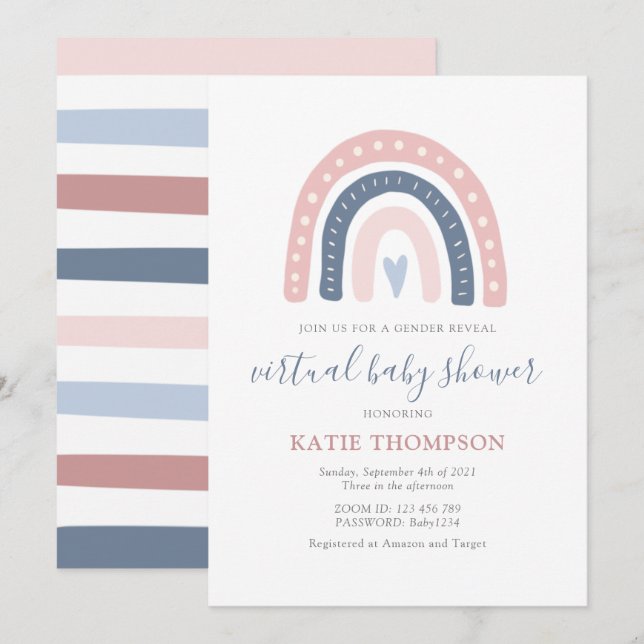 Pink and Blue Rainbow Gender Reveal Baby Shower Invitation (Front/Back)