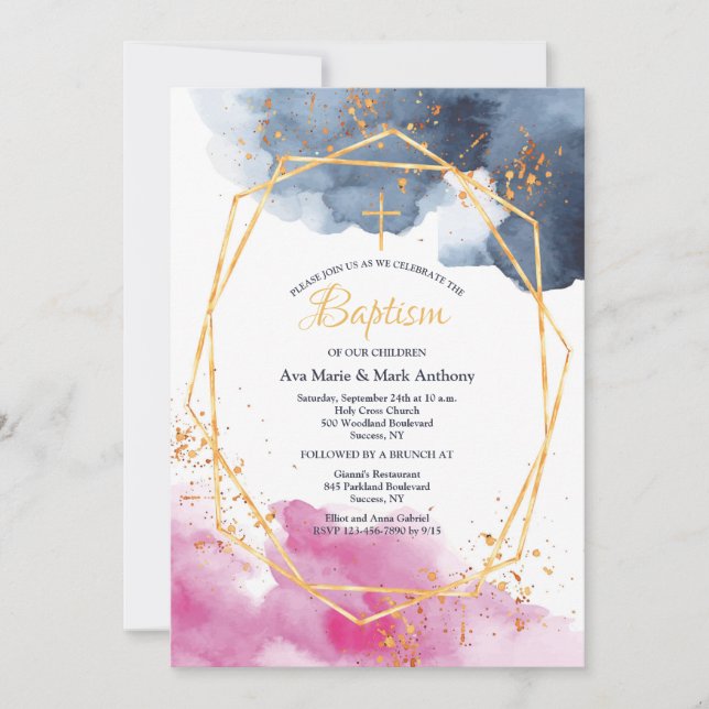 Pink and Blue Religious Invitation (Front)