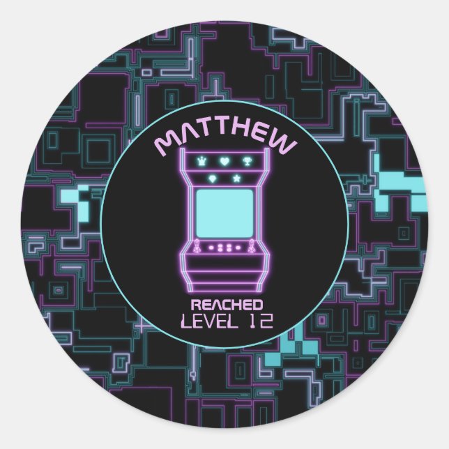 Pink and Blue Retro Arcade Video Game Classic Round Sticker (Front)
