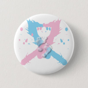 Pink and Blue Ribbon Splash with footprints 6 Cm Round Badge