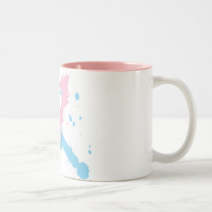 Pink and Blue Ribbon splash with footprints Two-Tone Coffee Mug