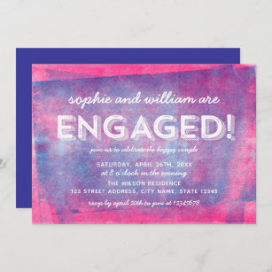 Pink and Blue Rolled Ink Engaged! Engagement Party Invitation