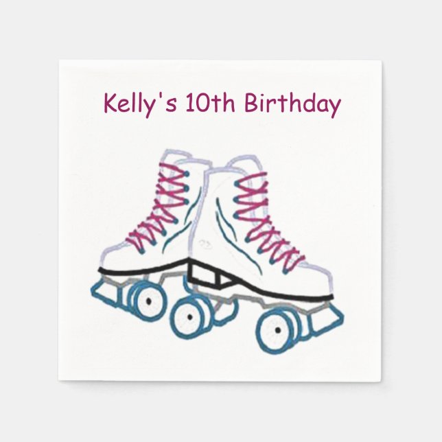 Pink and Blue Roller Skate Paper Napkins (Front)