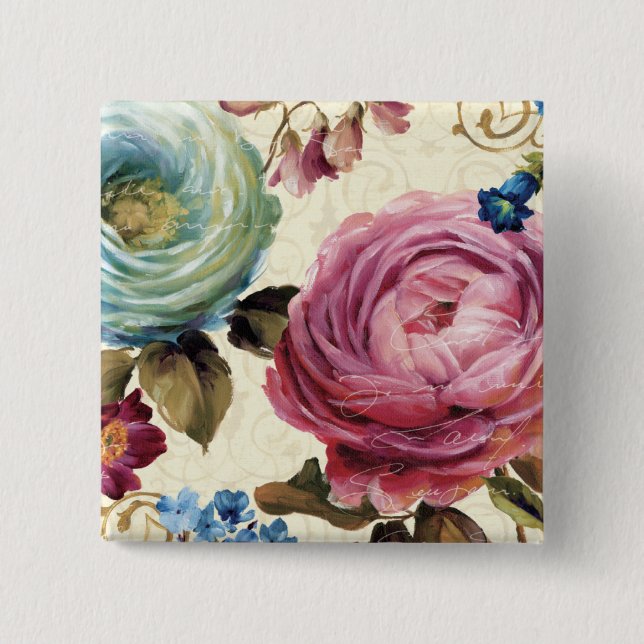 Pink and Blue Rose 15 Cm Square Badge (Front)