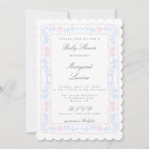 Pink and Blue Rose Trellis Baby Shower Invitation