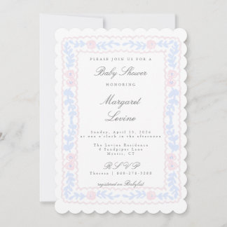 Pink and Blue Rose Trellis Baby Shower Invitation